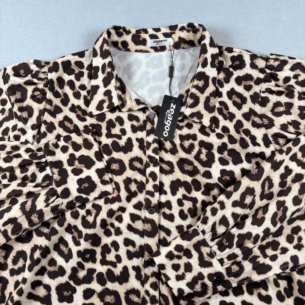 Zeagoo Women's XL Leopard Print Button Up Blouse Long Sleeve NWT